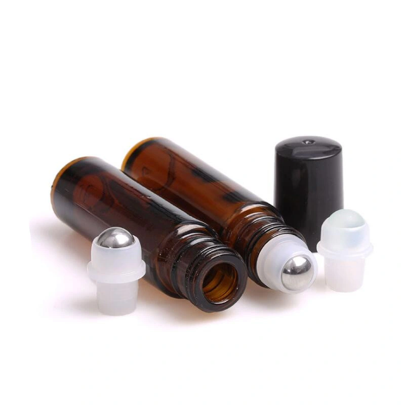 Stainless Steel Metal Roller Bottle for Perfume Aromatherapy 10ml Empty Amber Glass Essential Oil Roll on Bottle