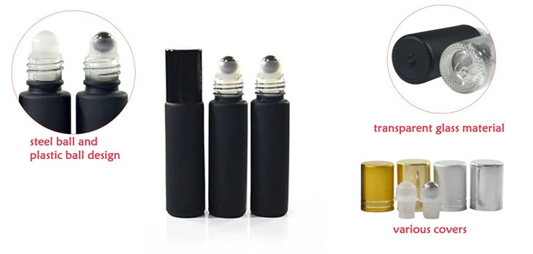 4ml 6ml 8ml 10ml Frosted Matte Black Perfume Essential Oil Glass Roll on Bottle with Aluminum Cap and Roller Ball