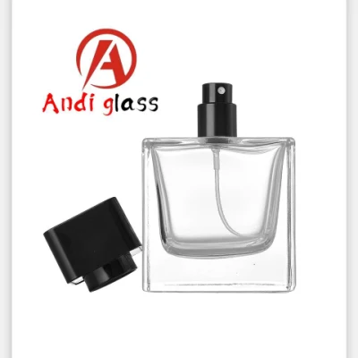 Empty Square Bottle 50ml/100ml Glass Perfume Bottle Mist Pump Sprayer Bottle Empty No Thread Screw Bottleneck Sealing with Crimped Sprayer Cosmetic