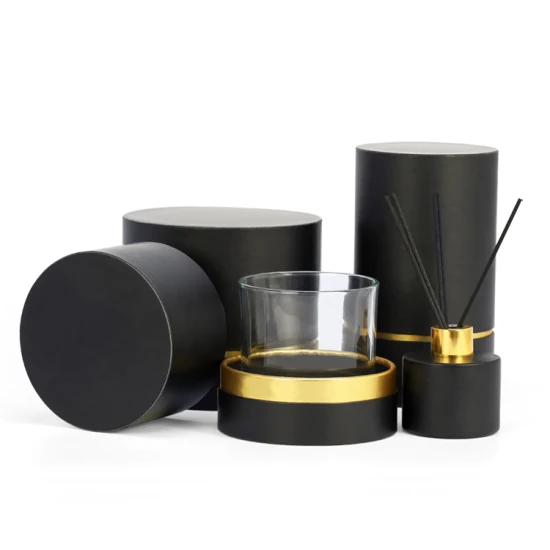 Firstsail Custom Round Candle Box Packaging Reed Diffuser Stick Jar Bottle Cosmetic Perfume Glass Black Paper Tube