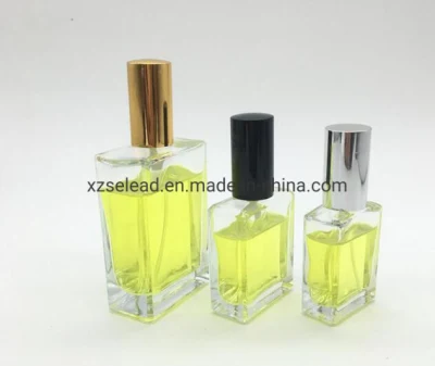 Clear 15ml 30ml 50ml 100ml Perfume Rectangular Square Glass Bottle with Lotion Pump Cap