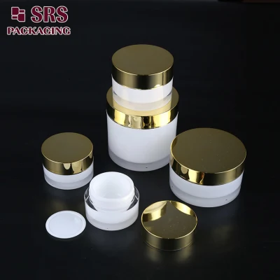 Luxury Acrylic Round Square DoubleBamboo Glass Empty Plastic Facial Cosmetic Packaging Sample Face Cream Nail Makeup Jar 5ml 10ml 15ml 30ml 50ml 100ml 200ml