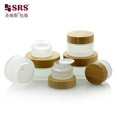 Cosmetic Wholesale Round Square Clear Amber Empty Cosmetic Skincare Packaging 1oz 2oz15g 30g 50g Bamboo Lid Mask Makeup Frosted Glass Cream Sample Mini Nail Jar